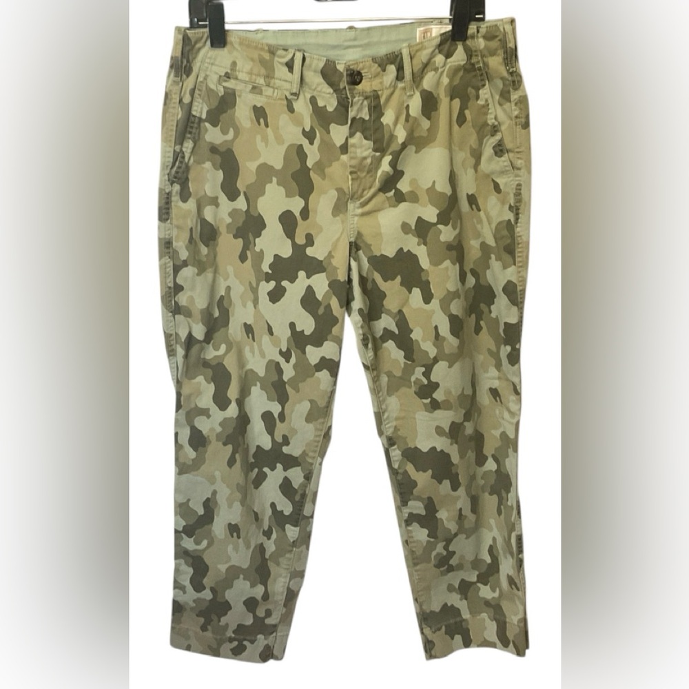 Gap Khaki Camo Pants Sz 12 Women’s High Rise Straight Leg Army Casual Chino